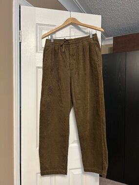UNIQLO Cord Pants - Taupe Brown Wide-Leg Drawstring (size medium)